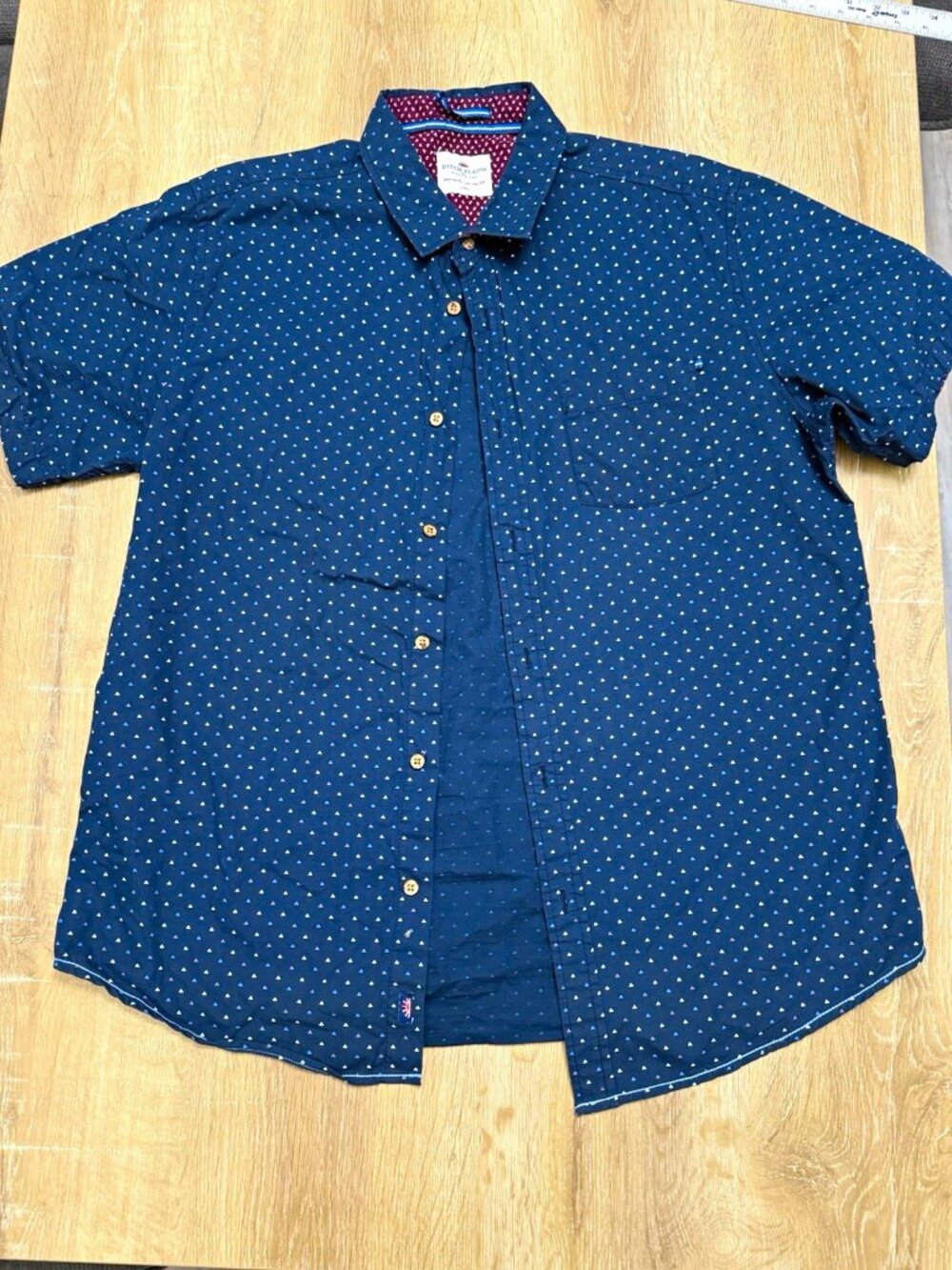 Ditch Plains Men's XL Blue Cotton Geometric Woven Pocket SS Button-Up Shirt